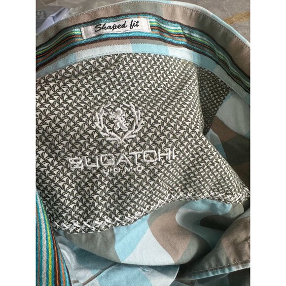 BUGATCHI Men's Shaped Fit Blue Plaid Button Down Shirt Size 16 1/2 - Picture 8 of 9